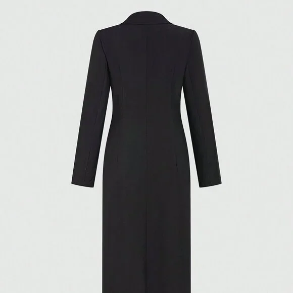 Black Elegant Women's Casual Long Button Coat For Summer - Picture 2 of 7